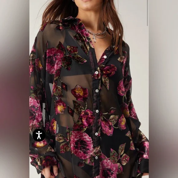 Nasty Gal Devore Oversized Sheer Floral Shirt Dress - Picture 3 of 14